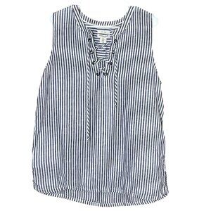 Christian Siriano 100% Linen XLarge Sleeveless Striped Top Lace-Up Shirt Beachy